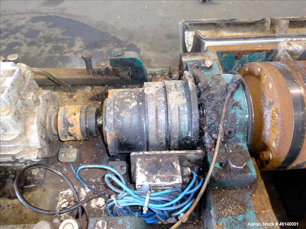 Used Westfalia UCD 305-00-02 Solid Bowl Decanter Centrifuge. 304 Stainless steel on product contact parts, maximum bowl speed 4500 rpm, approximate 4" single lead conveyor with welded hardfacing, sin...