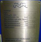 Used Alfa Laval Aldec 508 Solid Bowl Decanter Centrifuge, 316 stainless steel construction (product contact areas), maximum bowl speed 2900 rpm, single row of lined cake discharge ports, liquid plate...