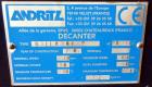 Used Andritz D3LL-C30CHP Solid Bowl Decanter Centrifuge, 316 Stainless Steel (product contact areas). Maximum bowl speed 4000 rpm, 10 degrees beach contour, 6