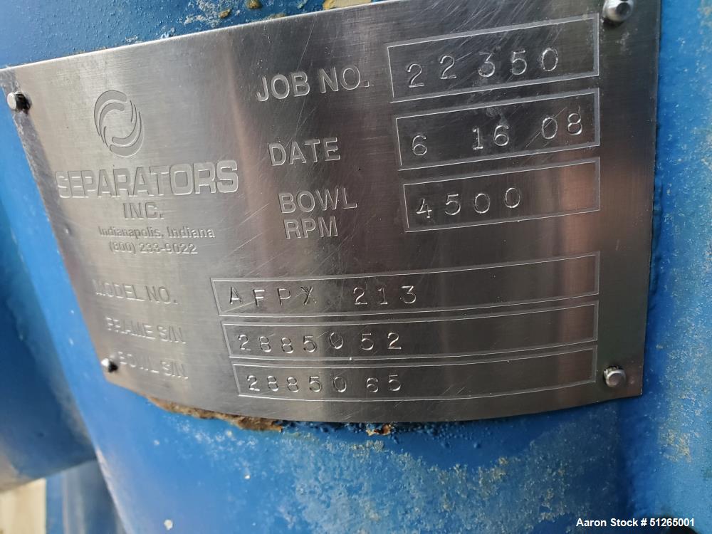 Used Alfa Laval AFPX-213 Desludger Separator Disc Centrifuge