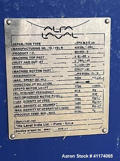 Used – Alfa Laval AFPX 810-XGD-74 Desludger Disc Centrifuge – Stainless Steel, Food Grade