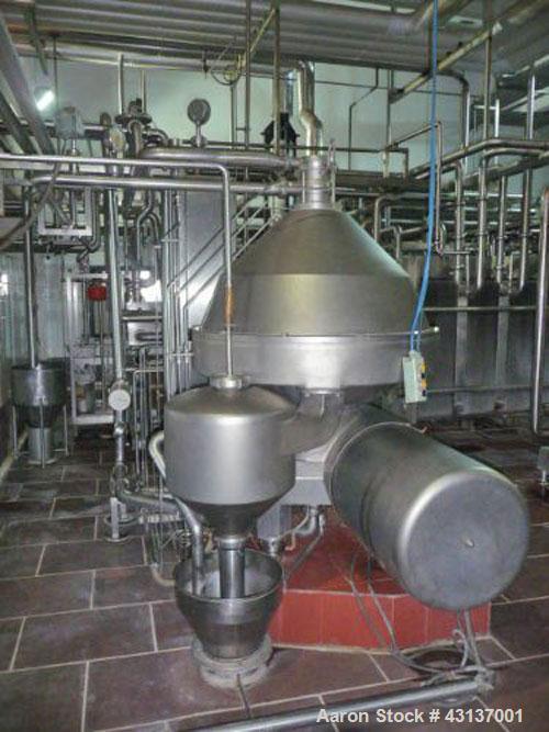 Used Alfa Laval/Tetra Pak BMRPX818-HGV-14C Bactofag Separator, stainless steel, capacity 1236 cubic feet/hour (35,000 liters/hour), bowl speed 4607 rpm.  Motor 49.3 hp/37 kW, 1520 rpm, 415V/3 phase/5...