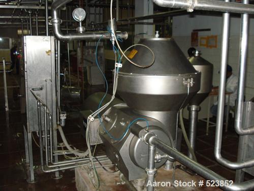 USED: Alfa Laval BRBX-610 "Bactofuge" desludger disc centrifuge.Stainless steel construction on product contact areas, clarifierdesign, centripetal pump liquid discharge, approximate 10 hp drivemotor...