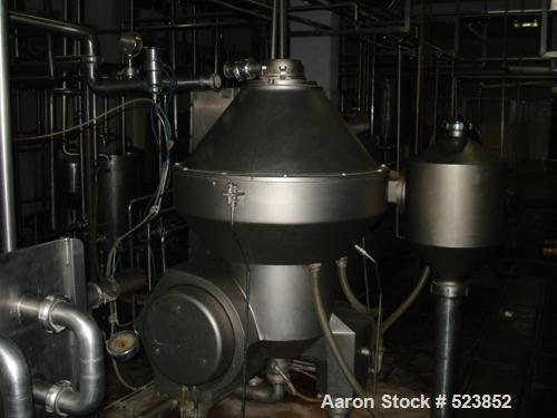 USED: Alfa Laval BRBX-610 "Bactofuge" desludger disc centrifuge.Stainless steel construction on product contact areas, clarifierdesign, centripetal pump liquid discharge, approximate 10 hp drivemotor...
