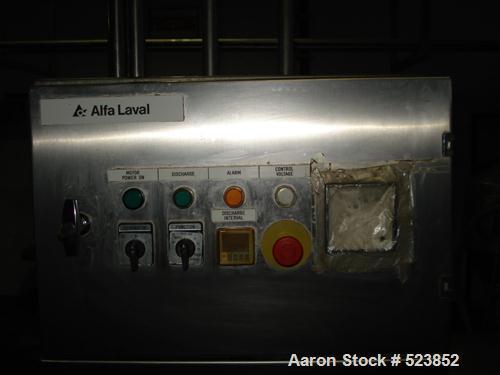 USED: Alfa Laval BRBX-610 "Bactofuge" desludger disc centrifuge.Stainless steel construction on product contact areas, clarifierdesign, centripetal pump liquid discharge, approximate 10 hp drivemotor...