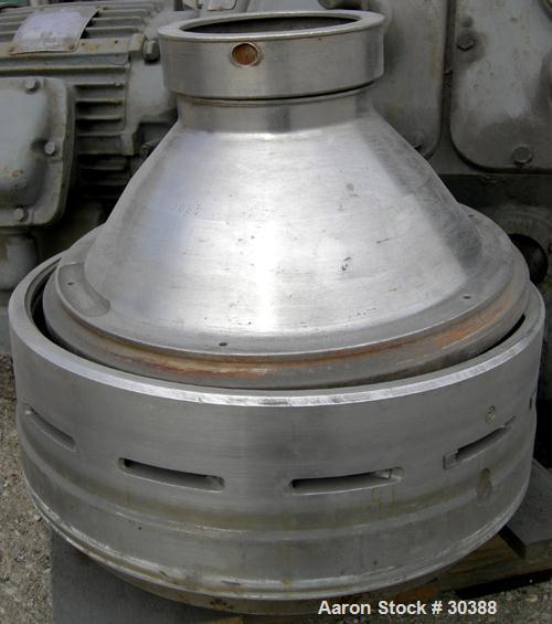 Used Alfa-Laval BRPX-207-19S-60 Desludger Centrifuge, 304 Stainless Steel. Purifier design, maximum bowl speed 6200 rpm, rated at 10 gpm. 7.5 hp motor, 440/3/60/1760 rpm.