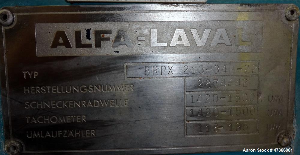 Used- Alfa Laval BRPX-213-34H-22 Desludging Disc Centrifuge.