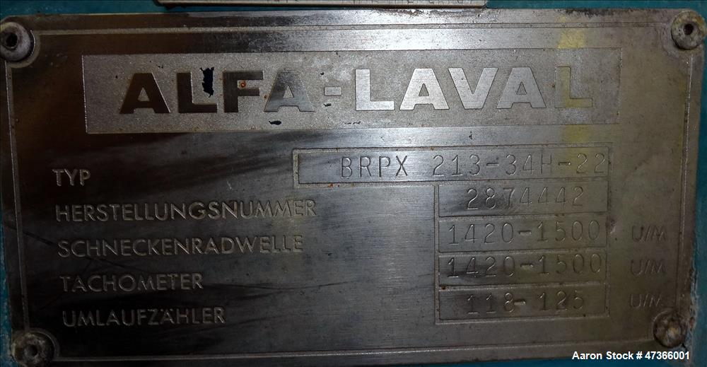 Used Alfa Laval BRPX-213-34H-22 Desludging Disc Centrifuge.