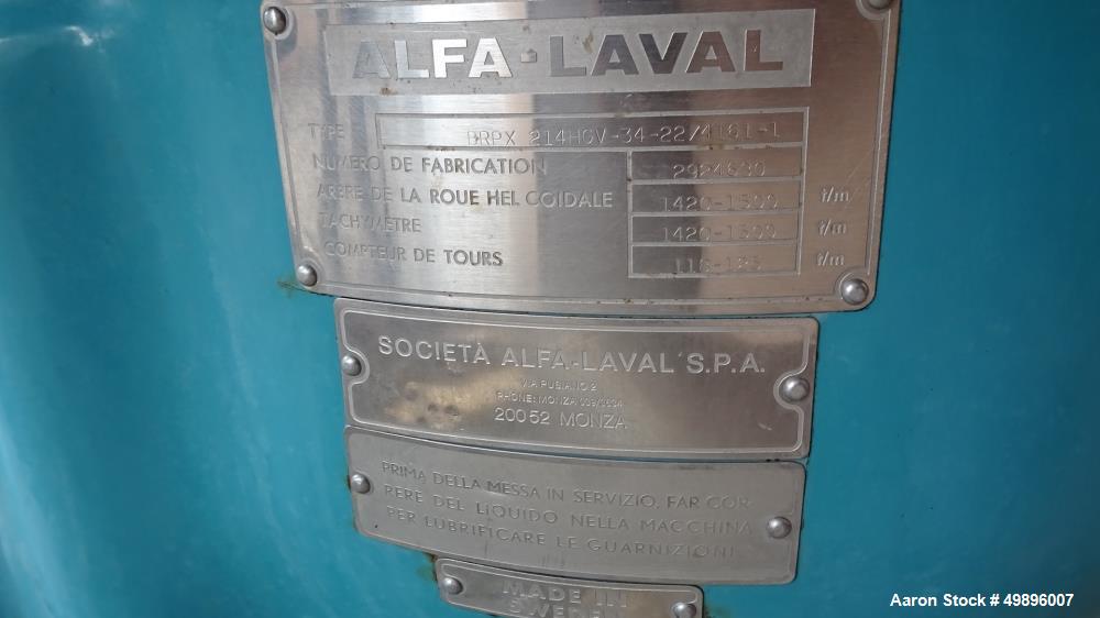 Used- Alfa Laval BRPX 214HGV-34-22-4161-1 Desludger Disc Centrifuge