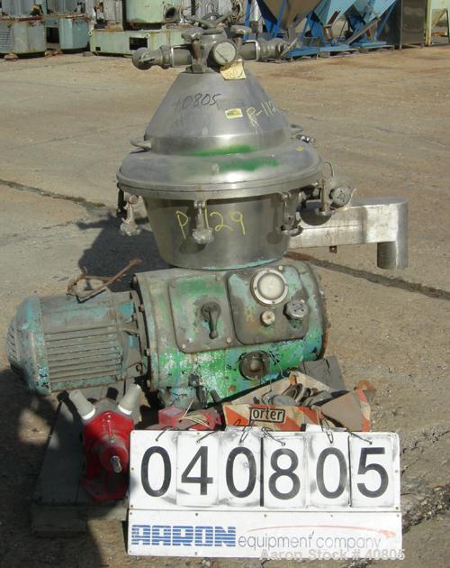 USED: Alfa-Laval brpx-309-34s desludger, two phase clarifier in stainless construction, flange mtd motor, 11 kw, 3/50/380, inlet & discharge piping.