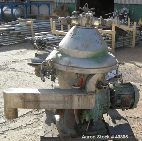 USED: Alfa-Laval brpx-309-34s desludger, two phase clarifier in stainless construction, flange mtd motor, 11 kw, 3/50/380, inlet & discharge piping.
