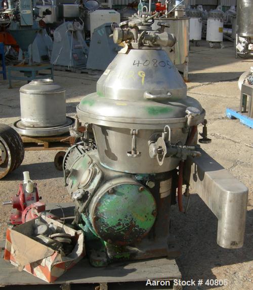 USED: Alfa-Laval brpx-309-34s desludger, two phase clarifier in stainless construction, flange mtd motor, 11 kw, 3/50/380, inlet & discharge piping.