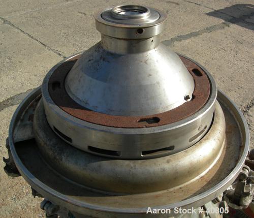 USED: Alfa-Laval brpx-309-34s desludger, two phase clarifier in stainless construction, flange mtd motor, 11 kw, 3/50/380, inlet & discharge piping.