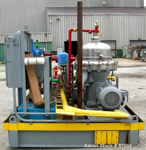USED: Alfa Laval BRPX-313 desludger disc centrifuge, model BRPX-313X6D-75-6014267-6, 329 stainless steel construction on product contact areas. Separator design, light phase centripetal pump liquid d...