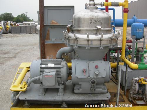 USED: Alfa Laval BRPX-313 desludger disc centrifuge, model BRPX-313X6D-75-6014267-6, 329 stainless steel construction on product contact areas. Separator design, light phase centripetal pump liquid d...