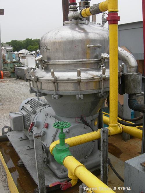 USED: Alfa Laval BRPX-313 desludger disc centrifuge, model BRPX-313X6D-75-6014267-6, 329 stainless steel construction on product contact areas. Separator design, light phase centripetal pump liquid d...