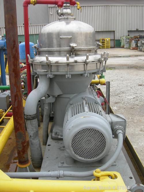 USED: Alfa Laval BRPX-313 desludger disc centrifuge, model BRPX-313X6D-75-6014267-6, 329 stainless steel construction on product contact areas. Separator design, light phase centripetal pump liquid d...