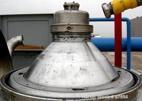 USED: Alfa Laval BRPX-313 desludger disc centrifuge, model BRPX-313X6D-75-6014267-6, 329 stainless steel construction on product contact areas. Separator design, light phase centripetal pump liquid d...