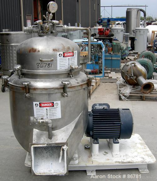 USED: Alfa Laval BRPX-213 desludger disc centrifuge. 316 stainless steel construction on product contact areas. Clarifier design, centripetal pump liquid discharge, direct drive configuration with mo...