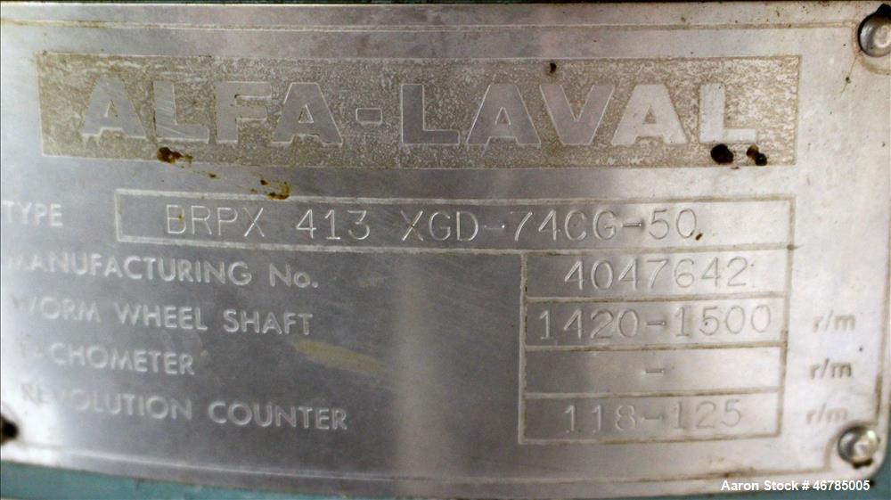 Used- Alfa Laval BRPX-413-XGD-74CG Desludger Disc Centrifuge