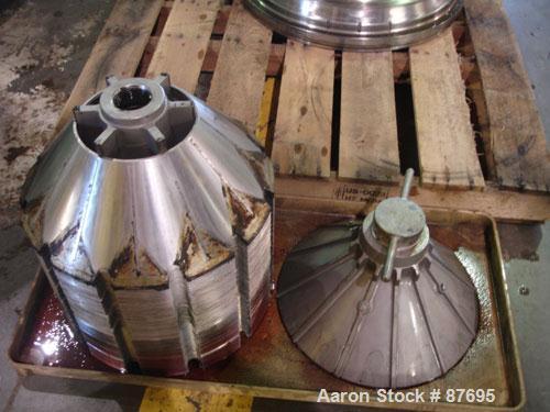 Used Alfa Laval BRPX-417-SFV-31CCL desludger disc centrifuge, 316 stainless steel construction on product contact areas. max bowl speed 3980 rpm. Clarifier design, centripetal pump liquid discharge, ...