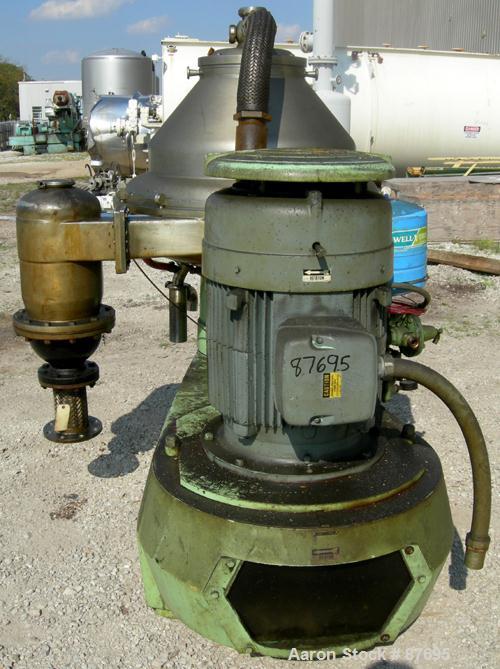 Used Alfa Laval BRPX-417-SFV-31CCL desludger disc centrifuge, 316 stainless steel construction on product contact areas. max bowl speed 3980 rpm. Clarifier design, centripetal pump liquid discharge, ...