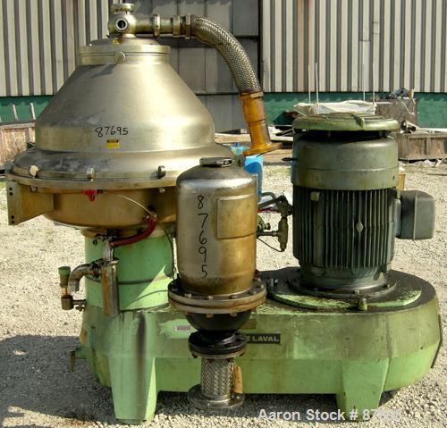 Used Alfa Laval BRPX-417-SFV-31CCL desludger disc centrifuge, 316 stainless steel construction on product contact areas. max bowl speed 3980 rpm. Clarifier design, centripetal pump liquid discharge, ...