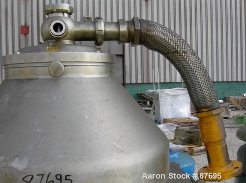 Used Alfa Laval BRPX-417-SFV-31CCL desludger disc centrifuge, 316 stainless steel construction on product contact areas. max bowl speed 3980 rpm. Clarifier design, centripetal pump liquid discharge, ...