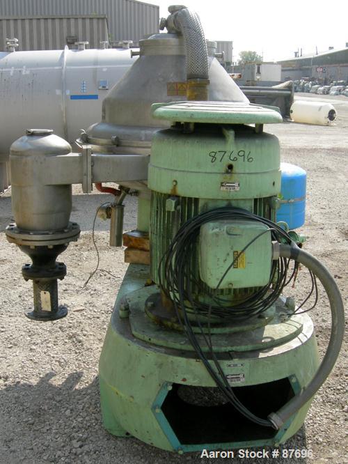 Used Alfa Laval BRPX-417-SFV-31CCL desludger disc centrifuge, 316 stainless steel construction on product contact areas. max bowl speed 3980 rpm. Clarifier design, centripetal pump liquid discharge, ...