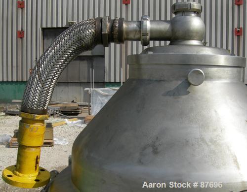 Used Alfa Laval BRPX-417-SFV-31CCL desludger disc centrifuge, 316 stainless steel construction on product contact areas. max bowl speed 3980 rpm. Clarifier design, centripetal pump liquid discharge, ...