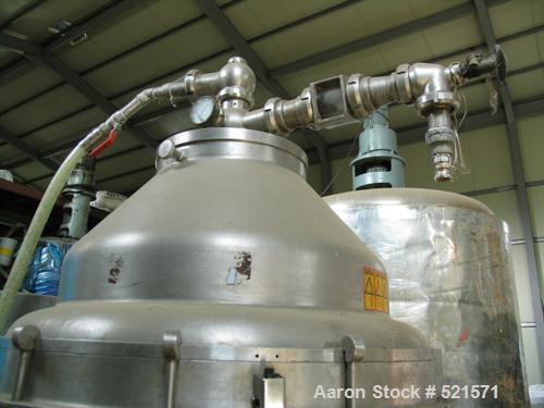 USED: Alfa Laval BRPX-417-SFV-31CGL desludger disc centrifuge, 316 stainless steel construction on product contact areas. Clarifier design, centripetal pump liquid discharge, timed solid discharge, b...