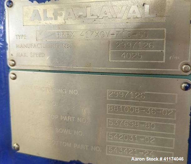 Used Alfa Laval BRPX 417XGV-71C-50 Desludger Disc Centrifuge – Stainless Steel, 37 kW, Reconditioned