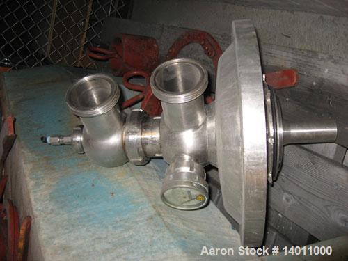 Used Alfa Laval BRPX-417SFV-31CGL Desludger Disc Centrifuge, stainless steel construction (product contact areas), clarifier deisgn (liquids/solids), centripetal pump liquid discharge, belt drive con...