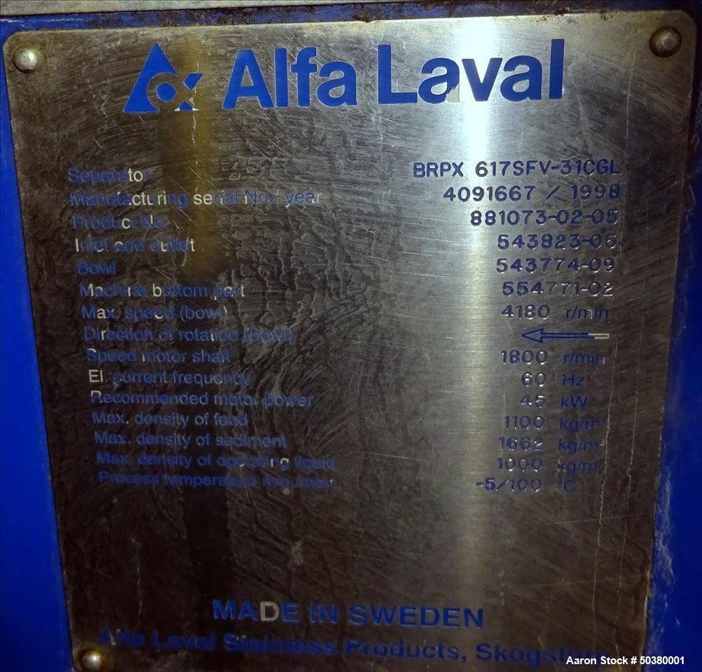 Used- Alfa Laval BRPX-617-SFV-31CGL Desludger Disc Centrifuge