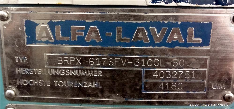 Used Alfa Laval BRPX-617-SFV-31CGL-50 Desludger Disc Centrifuge