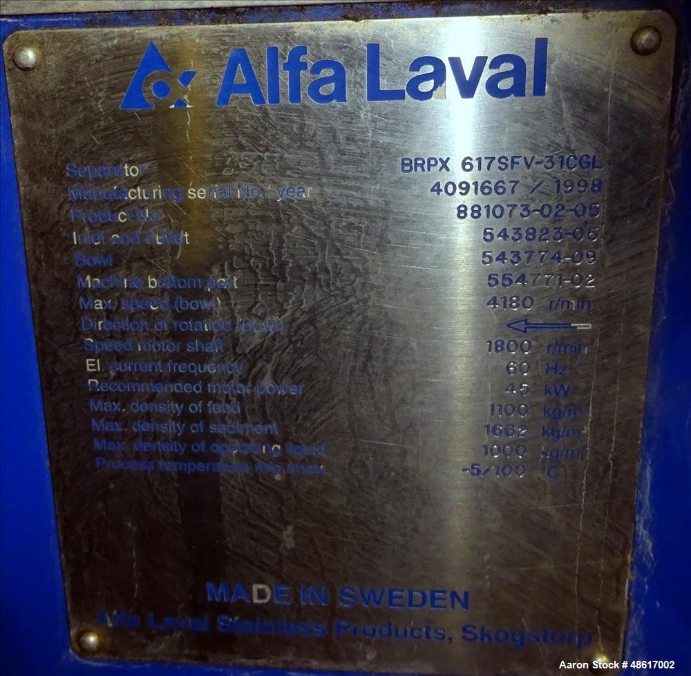 Used Alfa Laval BRPX-617-SFV-31CGL Desludger Disc Centrifuge