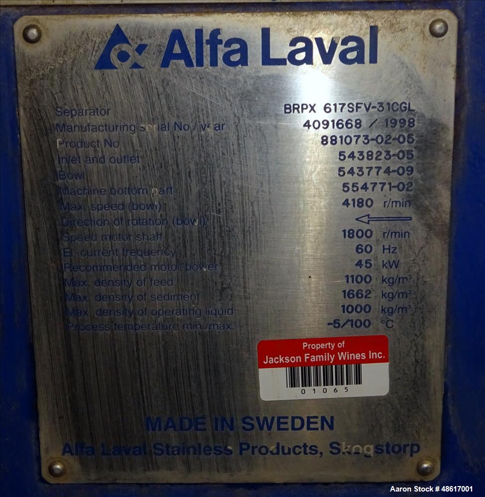 Used Alfa Laval BRPX-617-SFV-31CGL Desludger Disc Centrifuge