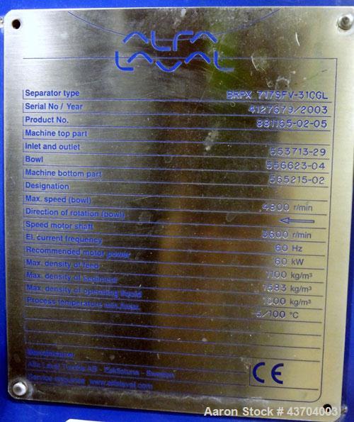 Used Alfa-Laval BRPX-717-SFV-31CGL Desludger Disc Centrifuge