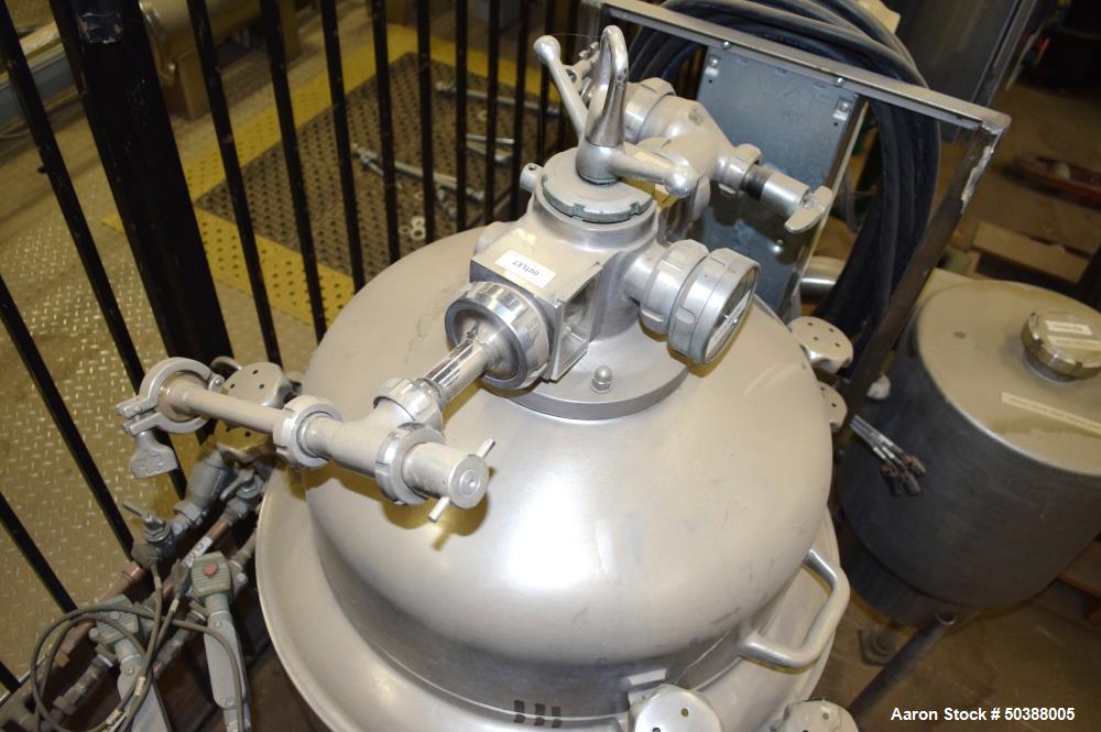 Used Alfa Laval Desludger Disc Centrifuge, Model BRPX207-SGV-34. 316 Stainless steel on product contact areas, clarifier design. Water harness, 7.5 hp motor, sludge tank, and control panel. Mounted o...