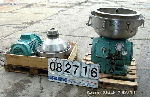USED: Alfa Laval BRPX-213-SFV-34C desludger disc centrifuge. 316/329 stainless steel construction on product contact areas, clarifier design. Max bowl speed 1420-1500 rpm. Direct driven by an 18.5 kw...
