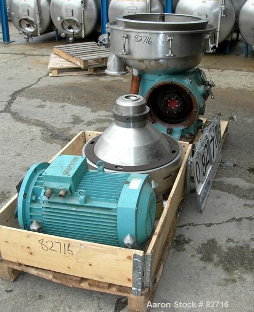 USED: Alfa Laval BRPX-213-SFV-34C desludger disc centrifuge. 316/329 stainless steel construction on product contact areas, clarifier design. Max bowl speed 1420-1500 rpm. Direct driven by an 18.5 kw...