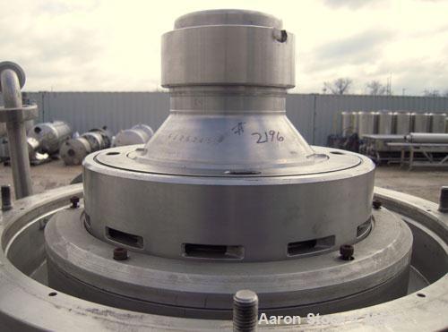 Used Alfa Laval BTPX-205-SGD-35-60 Desludger Disc Centrifuge, 2205 stainless steel bowl, 316 stainless steel top cover. Clarifier design, centripeal pump liquid discharge, 7.5 hp drive motor, 3/60/20...