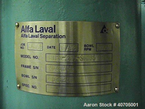 Used Alfa Laval separator, disc automatic centrifuge, model BTPX-205-SGD35.