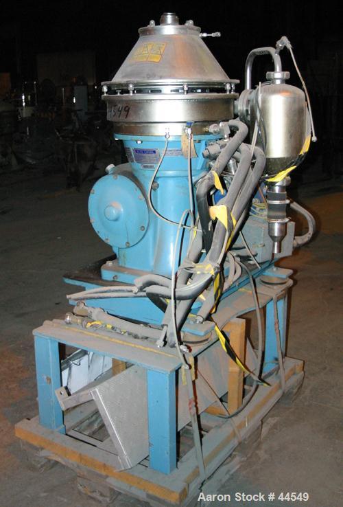 USED: Alfa Laval BTPX205-SGD-35 DEFP-50 desludger disc centrifuge. Duplex 2205 stainless steel construction. Max bowl speed 9650 rpm, water harness, sludge collection tank. Driven by a 6.5 kw (10 hp)...