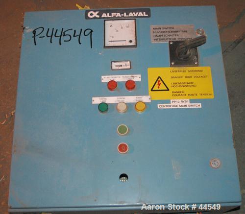 USED: Alfa Laval BTPX205-SGD-35 DEFP-50 desludger disc centrifuge. Duplex 2205 stainless steel construction. Max bowl speed 9650 rpm, water harness, sludge collection tank. Driven by a 6.5 kw (10 hp)...