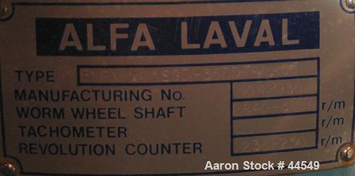 USED: Alfa Laval BTPX205-SGD-35 DEFP-50 desludger disc centrifuge. Duplex 2205 stainless steel construction. Max bowl speed 9650 rpm, water harness, sludge collection tank. Driven by a 6.5 kw (10 hp)...