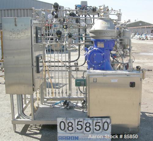 USED: Alfa Laval BTPX-205-SGD-34-CDP desludger disc centrifuge, 316 stainless steel construction on product contact areas. Clarifier biotech design, centripetal pump liquid discharge, max bowl speed ...