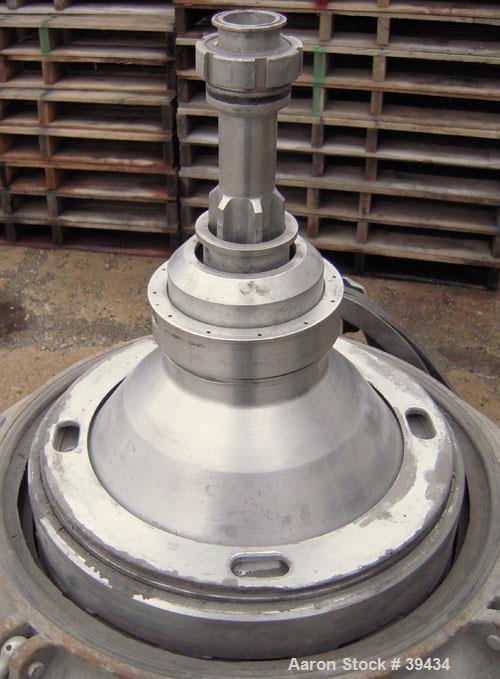 Used Alfa Laval CAFPX-207-XGV-19-60 Disc Centrifuge, 316 Stainless Steel. Light phase pump discharge, heavy phase overflow, outer rising channel. Driven by a 10 HP, 3/60/230/460 Volt, 1750 RPM Motor.
