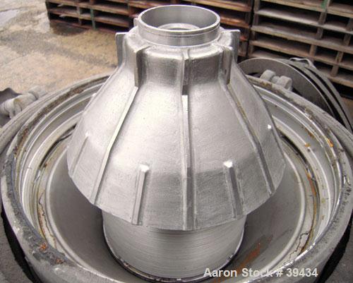Used Alfa Laval CAFPX-207-XGV-19-60 Disc Centrifuge, 316 Stainless Steel. Light phase pump discharge, heavy phase overflow, outer rising channel. Driven by a 10 HP, 3/60/230/460 Volt, 1750 RPM Motor.