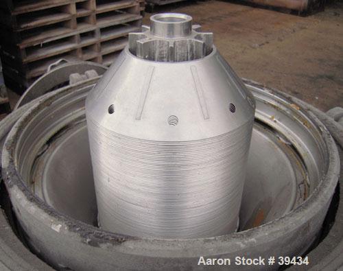 Used Alfa Laval CAFPX-207-XGV-19-60 Disc Centrifuge, 316 Stainless Steel. Light phase pump discharge, heavy phase overflow, outer rising channel. Driven by a 10 HP, 3/60/230/460 Volt, 1750 RPM Motor.